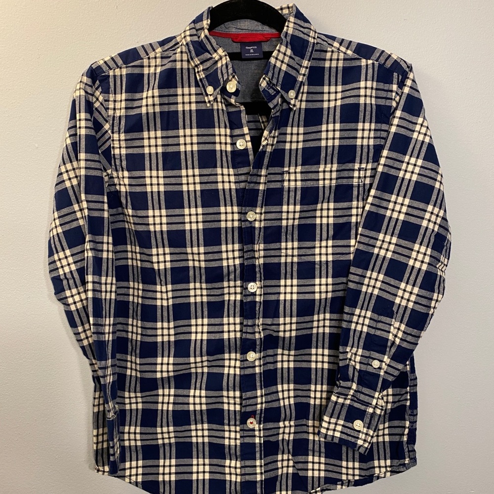 Boy Navy and Cream Gingham Gap Kids Button Down